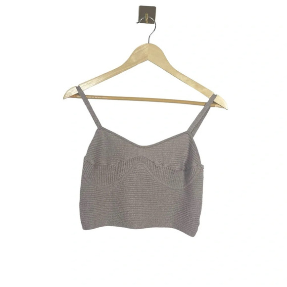 Aqua Ribbed Knit Sweetheart Bustier Crop Top in Mocha Size L - Picture 4 of 10